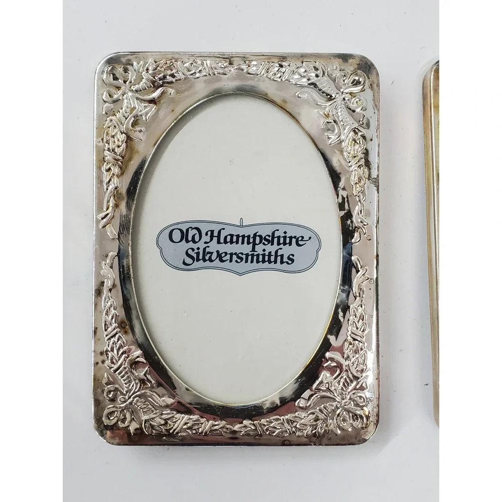 Old Hampshire Silversmiths Silverplate Photo Frame Set 3x4 Floral Oval Vintage